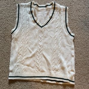 SHEIN V neck Knit Argyle Cream and Green Sweater Vest